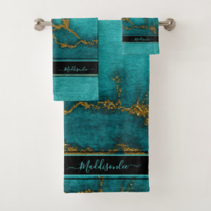 Porte en marbre doré turquoise Monogramme Nom Bain