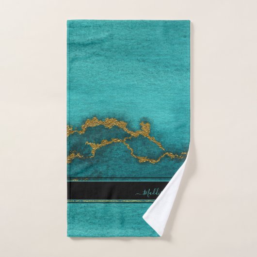 Porte en marbre doré turquoise Monogramme Nom Bain (Serviette à main)