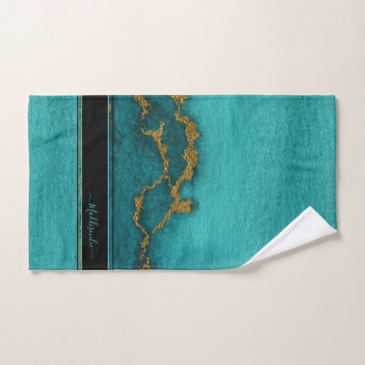 Porte en marbre doré turquoise Monogramme Nom Bain (Serviette à main)