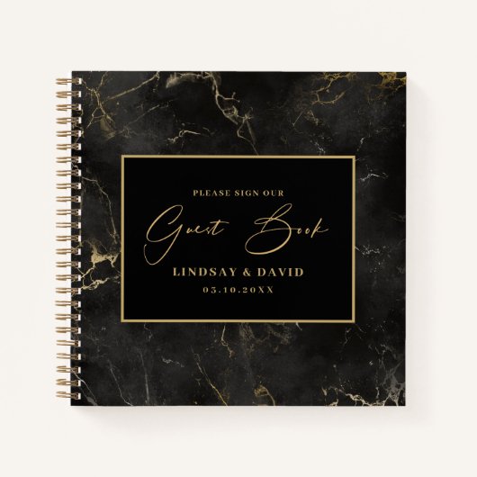 Porte en marbre noir Bordure en or Mariage Livre d (Devant)