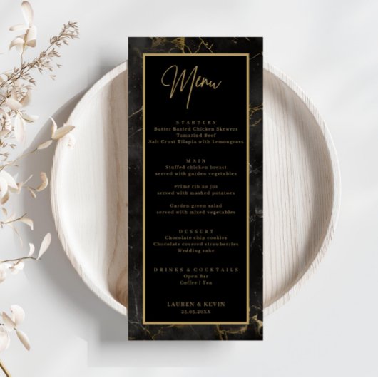 Porte en marbre noir Bordure en or Mariage Menu Ca