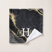 Porte en marbre noir Monogramme Nom Nouveaux marié (Gant de toilette)