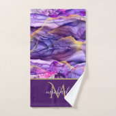 Porte & Monogramme en marbre doré et violet Luxe (Serviette à main)