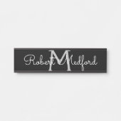 Porte Monogramme Noir & Blanc Moderne Plaque de no (Devant)