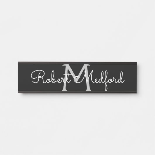 Porte Monogramme Noir & Blanc Moderne Plaque de no (Devant)