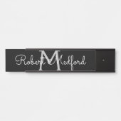 Porte Monogramme Noir & Blanc Moderne Plaque de no (Devant)
