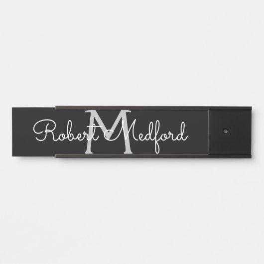 Porte Monogramme Noir & Blanc Moderne Plaque de no (Devant)