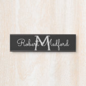 Porte Monogramme Noir & Blanc Moderne Plaque de no (Devant)