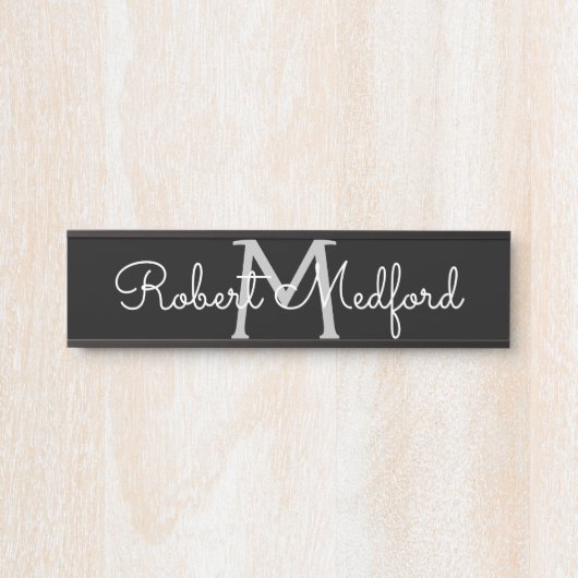Porte Monogramme Noir & Blanc Moderne Plaque de no (Devant)