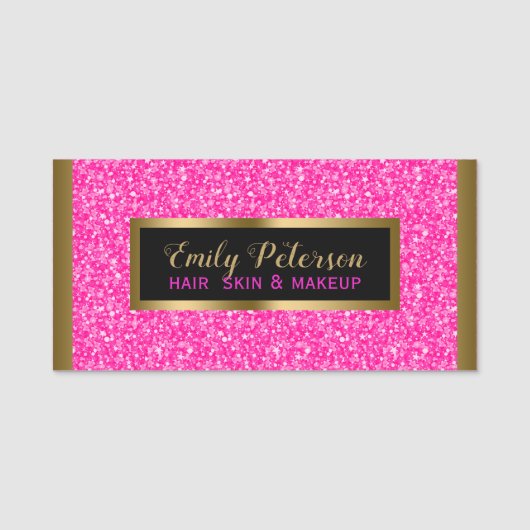 Porte-nom Accents or Parties scintillant rose (Devant)