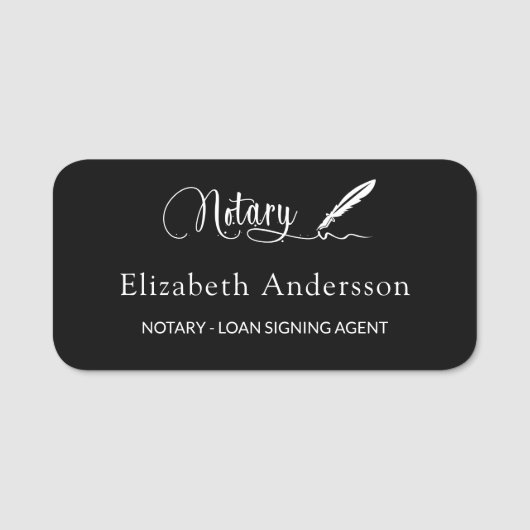 Porte-nom Agent de signature de prêt noir blanc script (Devant)