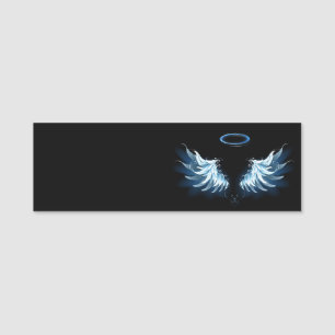 Porte-nom Ailes d'angle brillant bleu sur arrière - plan noi
