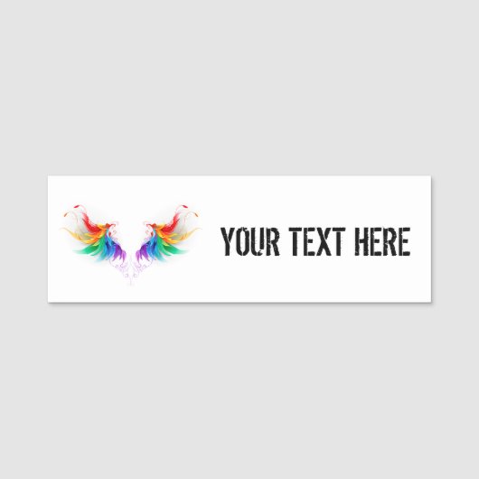Porte-nom Ailes fluffy arc-en-ciel (Devant)