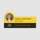 Porte-nom Ajouter un logo ID photo Bright Yellow Black Busin (Devant)