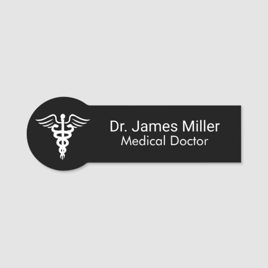 Porte-nom Ajouter Votre Nom Médicale Caduceus Symbole noir b (Devant)