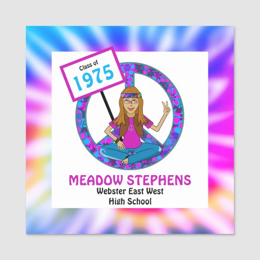 Porte-nom Ancien Hippie Hippy Tie Dye Classe Réunion Nom bal (Devant)