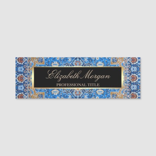 Porte-nom Antique Bleu Turc Tapis Tapis Cadre (Devant)