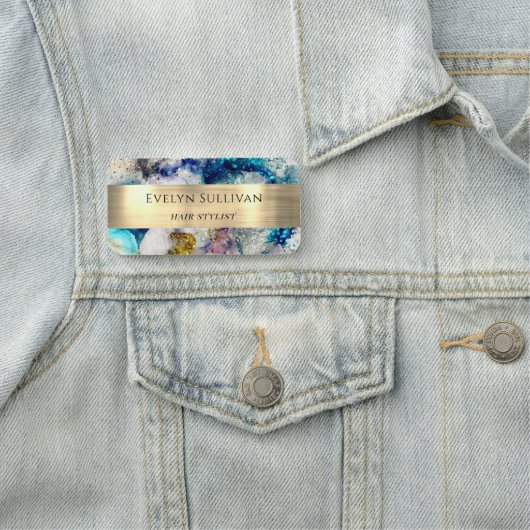 Porte-nom Aquarelle bleu or argent parties scintillant (En situation)