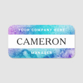 Porte-nom Aquarelle d'aqua violet nom, titre et société (Devant)