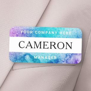 Porte-nom Aquarelle d'aqua violet nom, titre et société