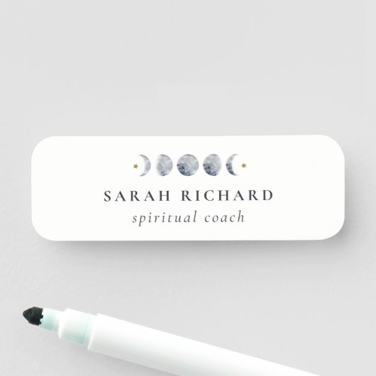Porte-nom Aquarelle de phase de lune céleste grise simple (En situation)
