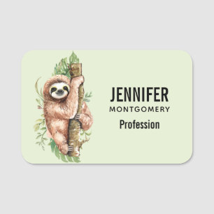 Porte-nom Aquarelle mignonne Sloth & Feuilles tropicaux