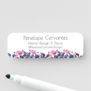 Porte-nom Aquarelle moderne Dusty Blue et rose Floral
