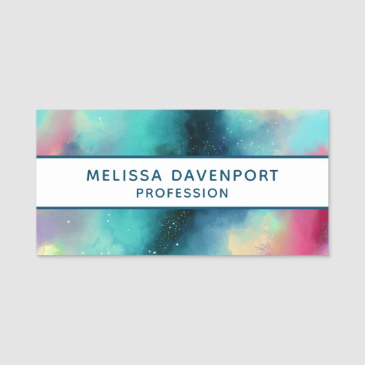 Porte-nom Aquarelle moderne Green & Red Space Nebula (Devant)