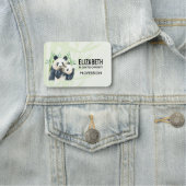 Porte-nom Aquarelle Panda Ours Maman & Bébé en Bambou (En situation)