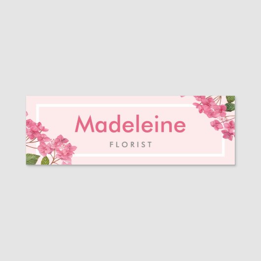 Porte-nom Aquarelle rose Hydrangée Lacecaps Illustration (Devant)