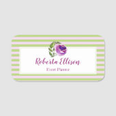 Porte-nom Aquarelle violet Rose Floral Stripes Business (Devant)