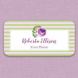 Porte-nom Aquarelle violet Rose Floral Stripes Business