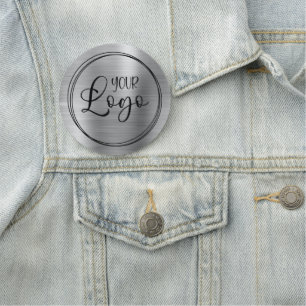 Porte-nom Argent métallique circulaire et logo noir