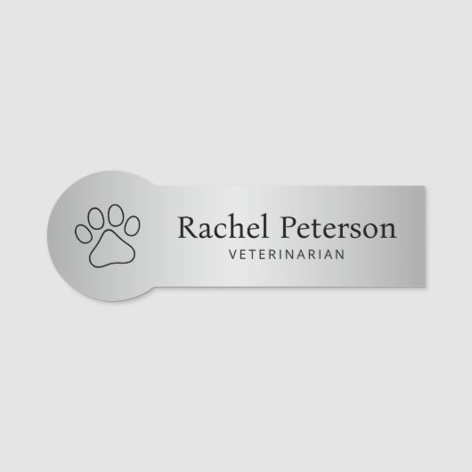 Porte-nom Argent métallique Empreinte de patte moderne Vétér (Devant)