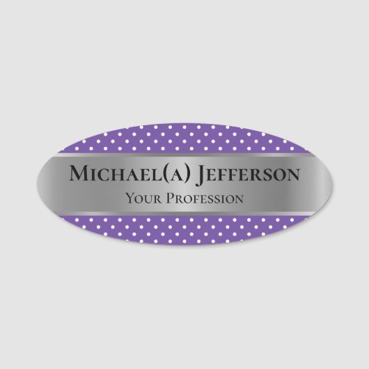 Porte-nom Argent Métallurgique Luxueux : Polka Violet Point (Devant)