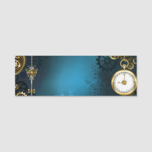 Porte-nom Arrière - plan turquoise à vapeur avec Gears