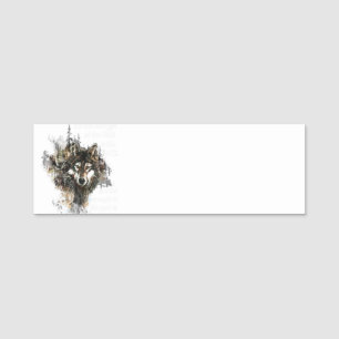 Porte-nom Art d'animal de montagne de loup gris d'aquarelle