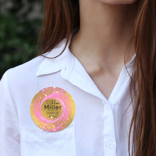 Porte-nom Artiste de maquillage rose et or élégant