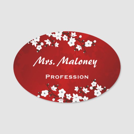 Porte-nom Asie Floral blanc cerisier rouge (Devant)