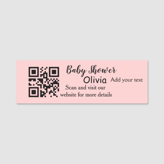 Porte-nom Baby shower rose simple q r code ajouter le texte (Devant)
