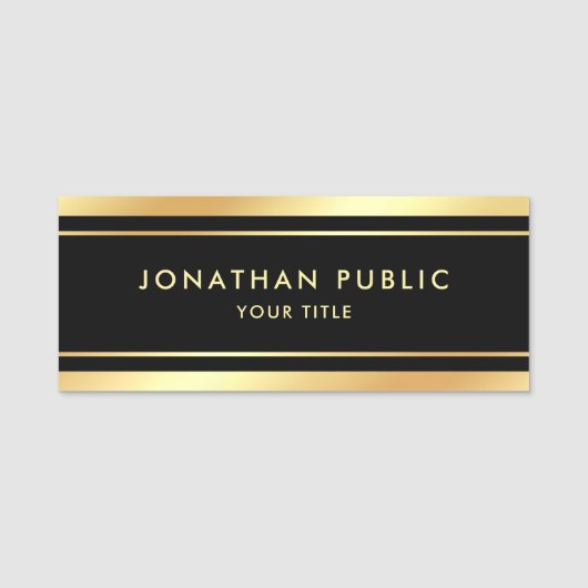 Porte-nom Balise de nom Black Gold Modern Modèle personnalis (Devant)