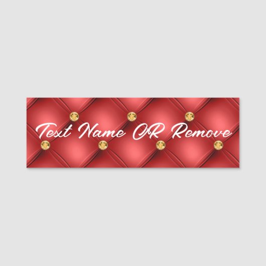 Porte-nom Balise de nom Gold Diamond Tufted Red Custom (Devant)