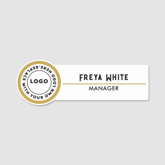 Porte-nom Balise Logo, Accent Or, Nom Blanc (Devant)