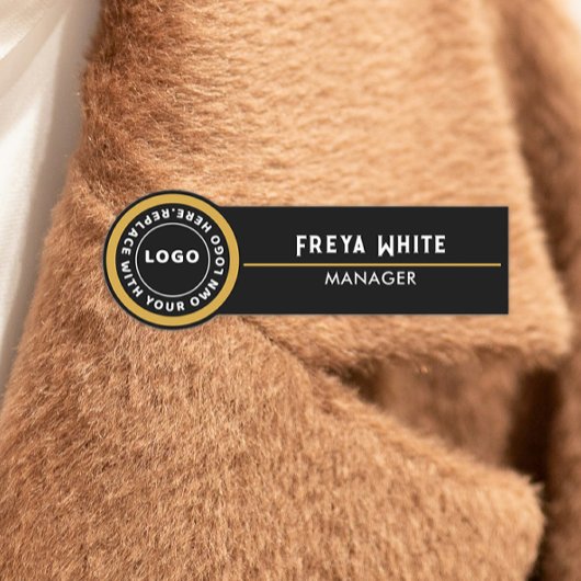 Porte-nom Balise Logo, Accent Or, Nom Noir