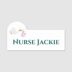 Porte-nom Balise Stork With Baby Name