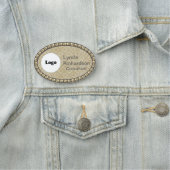 Porte-nom BALISE Taupe neutre et NOM Bling or (En situation)