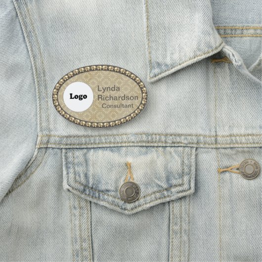 Porte-nom BALISE Taupe neutre et NOM Bling or (En situation)