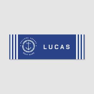 Porte-nom Bateau club d'Ancres nautiques Blue Navy Retro Na