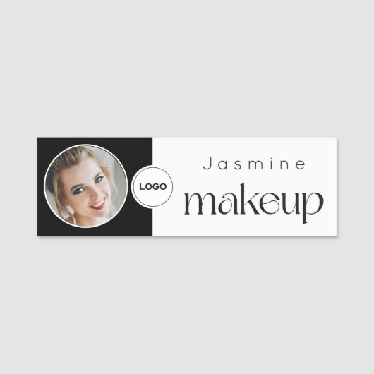 Porte-nom Beauté en noir et blanc MUA professionnel Code QR (Devant)