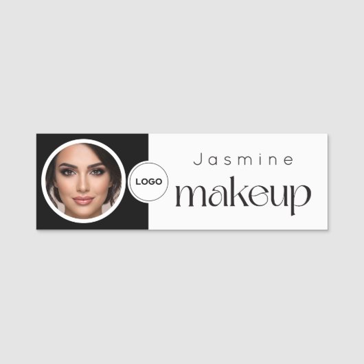 Porte-nom Beauté professionnelle MUA en noir et blanc Code Q (Devant)